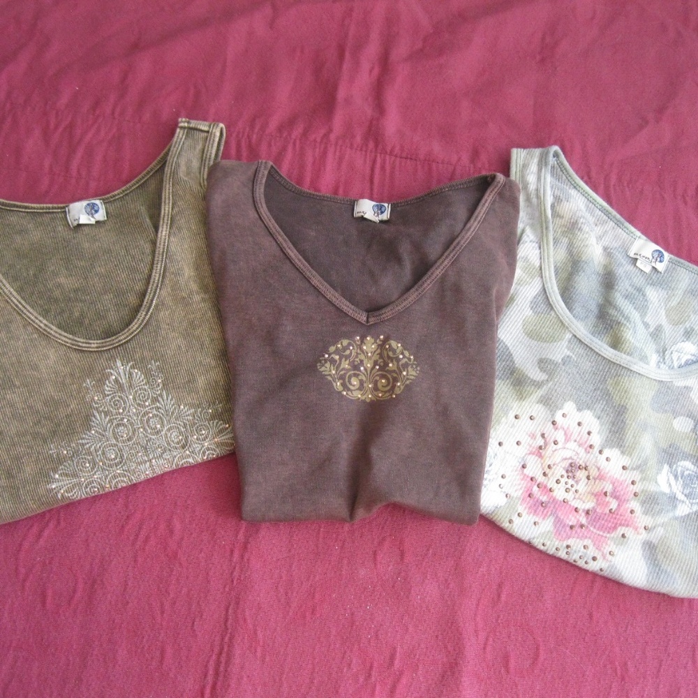 Three cotton tanks by One World, mix-colors, Sz S